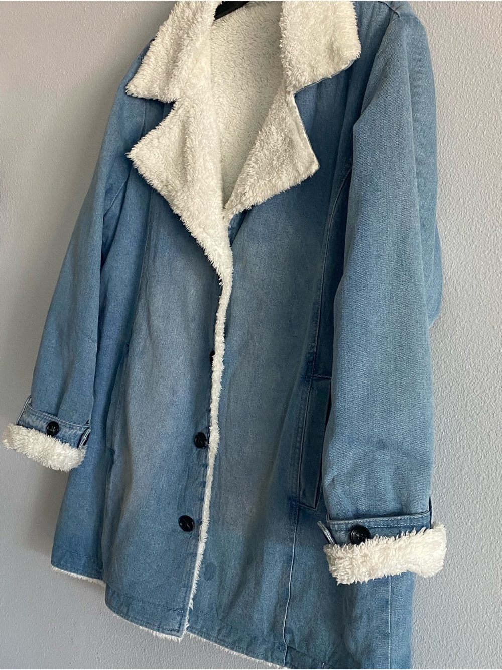 Women’s Light Blue Denim Coat with White Sherpa Lining